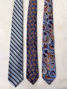 Lot 3 Daniel Cremieux Silk Ties 3.25-3.5” Paisley Stripe Blue